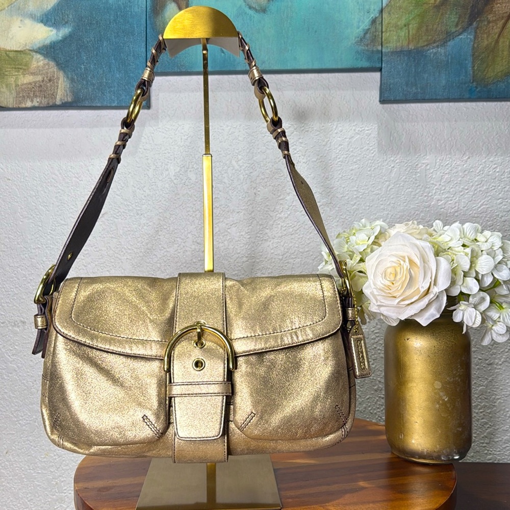 Vintage Coach Metallic Gold Suede Soho Shoulder Bag
